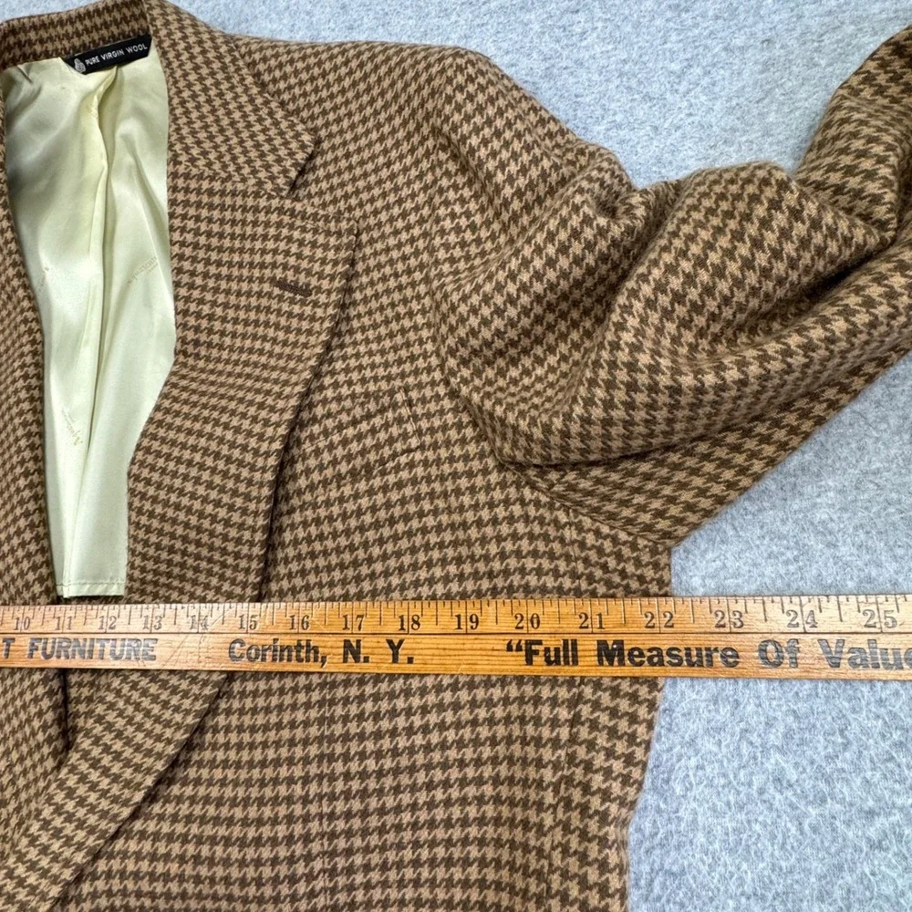 Aquascutum London Vintage Pure Virgin Wool Houndstooth Blazer Brown Mens 44